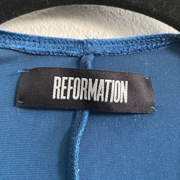 Reformation Avalon Lace Up Bodysuit in Blue petroleum Velvet size XS never used - Picture 7 of 12